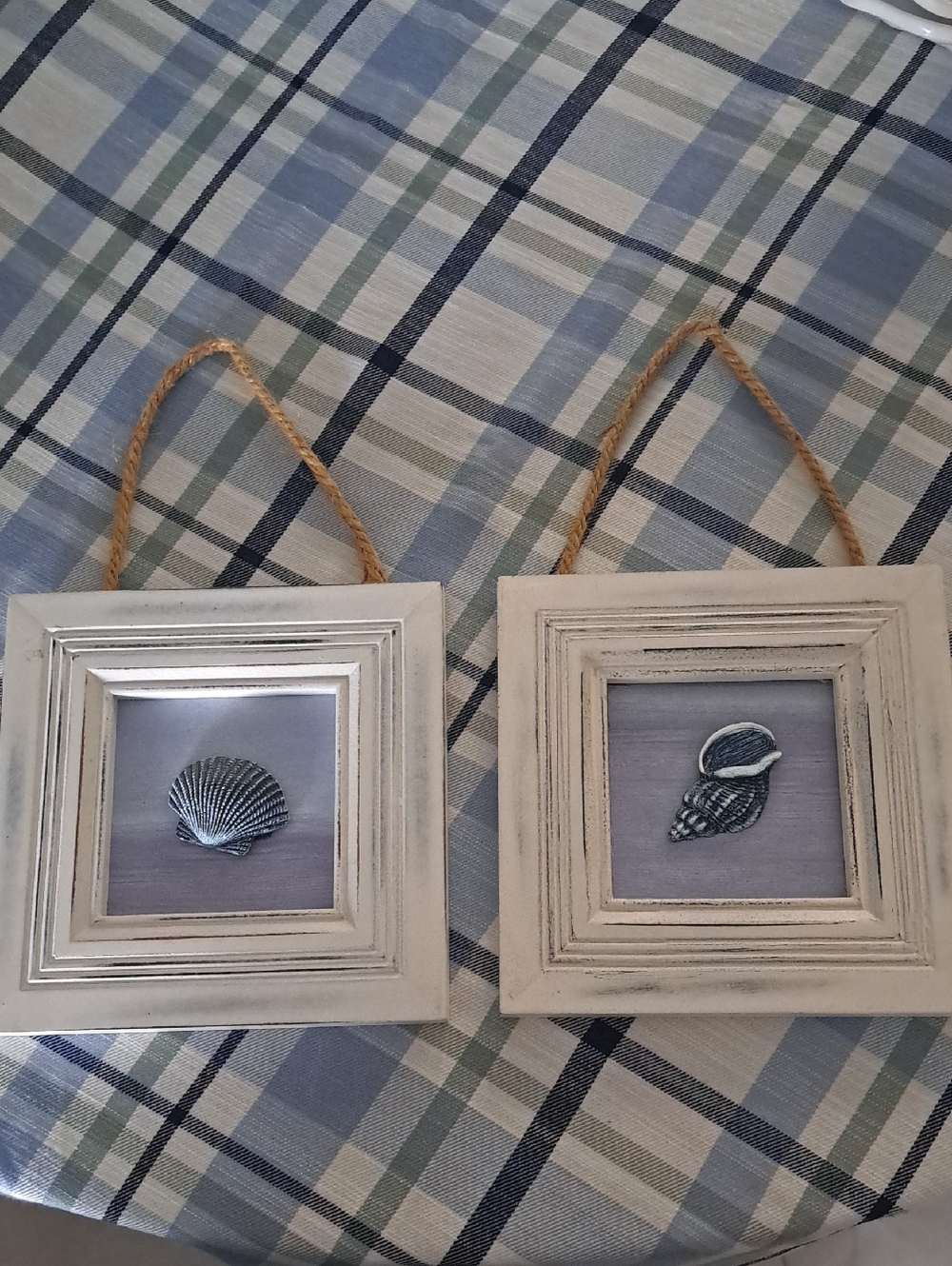 Coastal Shell Wall Plaque Pair - Whitewashed Wood